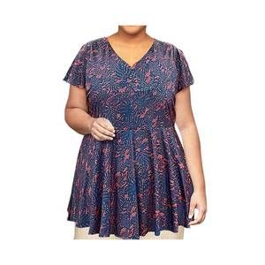 NEW ON THE PLUS SIDE printed short sleeve baby doll top - plus in blue palm